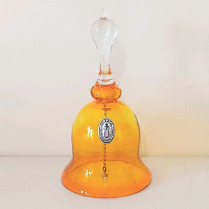 Vintage Hand Blown Pilgrim Glass Amber Art Glass Decor Bell 7.5"